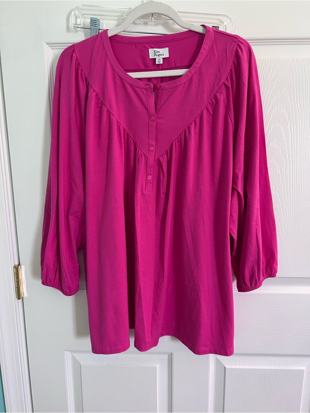 Kim Rogers Bright Fuchsia Button-Front Tunic Top